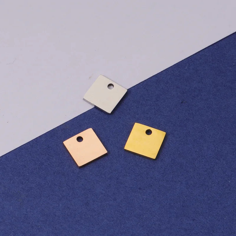 50Pcs 7mm Stainless Steel Square Tags Charm Pendants DIY Jewelry Findings