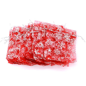50Pcs Red Snow Organza Bag Wedding Candy Gift Bags 9X12cm
