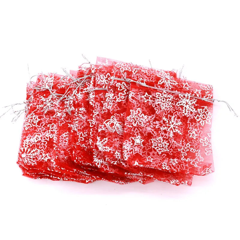 50Pcs Red Snow Organza Bag Wedding Candy Gift Bags 9X12cm