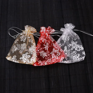 50Pcs Red Snow Organza Bag Wedding Candy Gift Bags 9X12cm