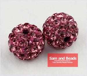 50Pcs/Lot Clay Bracelet Disco Crystal Pave Ball Beads Rose 8MM High