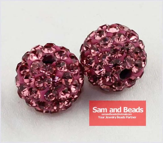 50Pcs/Lot Clay Bracelet Disco Crystal Pave Ball Beads Rose 8MM High