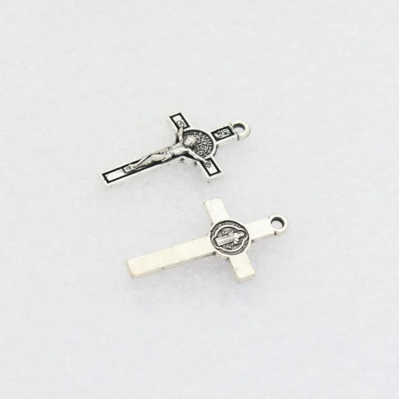50Pcs DIY Rosary Necklace Parts Mini Jesus Christ Exorcism St Benedict Crucifix