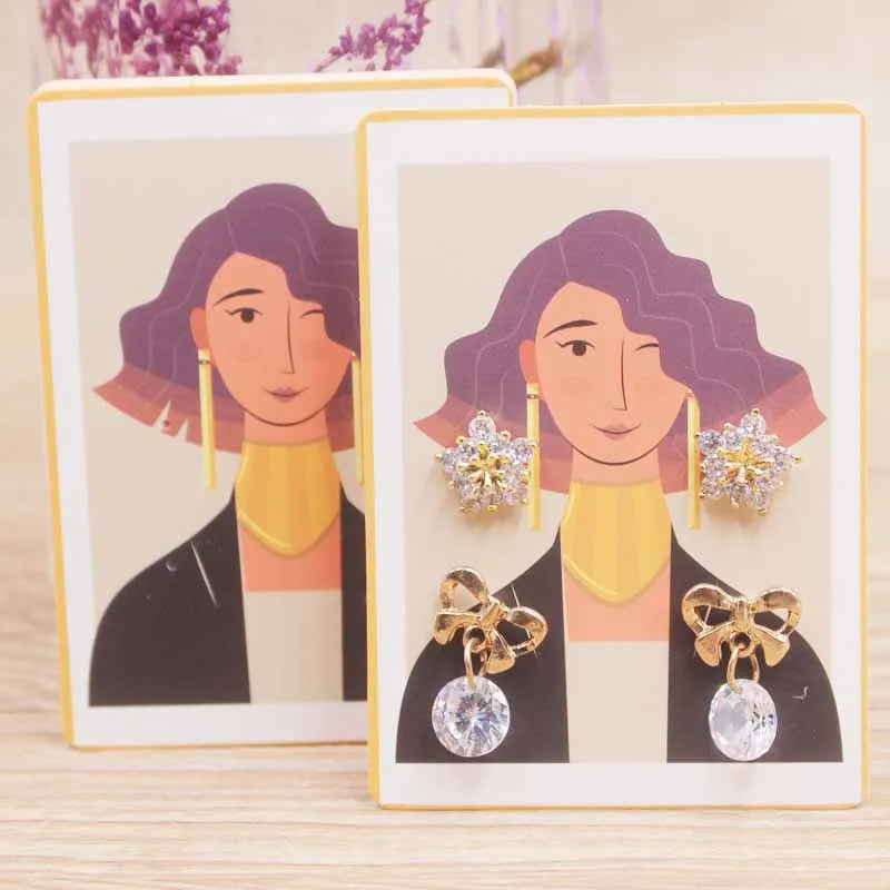 50Pcs/Lot Earring Card Four Holder 5x7cm Hot Girl /Abstract painting paper card