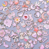 50Pcs Enamel Plant Daisy Sakura Flower Charms for DIY Jewelry Bulk