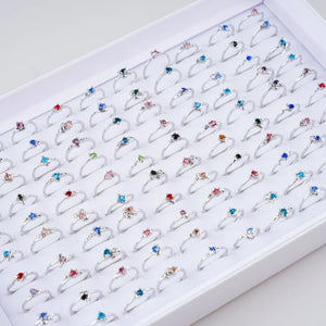 50Pcs/Lot Colorful Zircon Rings For Women Wedding Engagement Jewelry