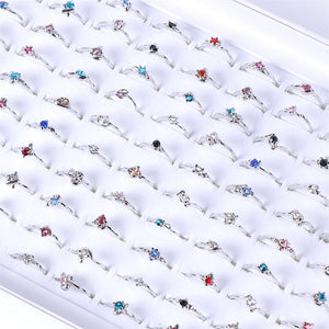 50Pcs/Lot Colorful Zircon Rings For Women Wedding Engagement Jewelry