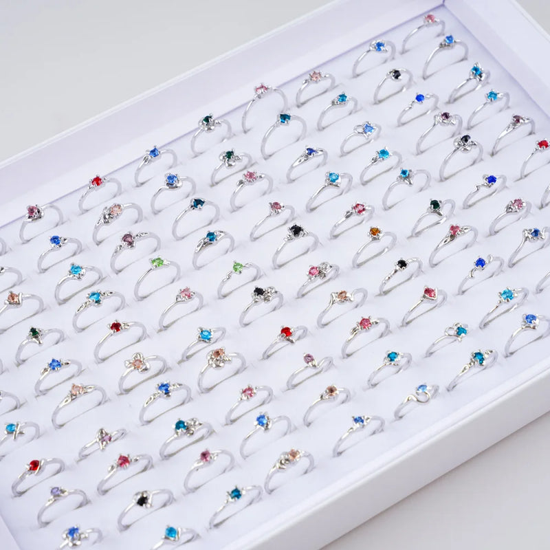 50Pcs/Lot Colorful Zircon Rings For Women Wedding Engagement Jewelry