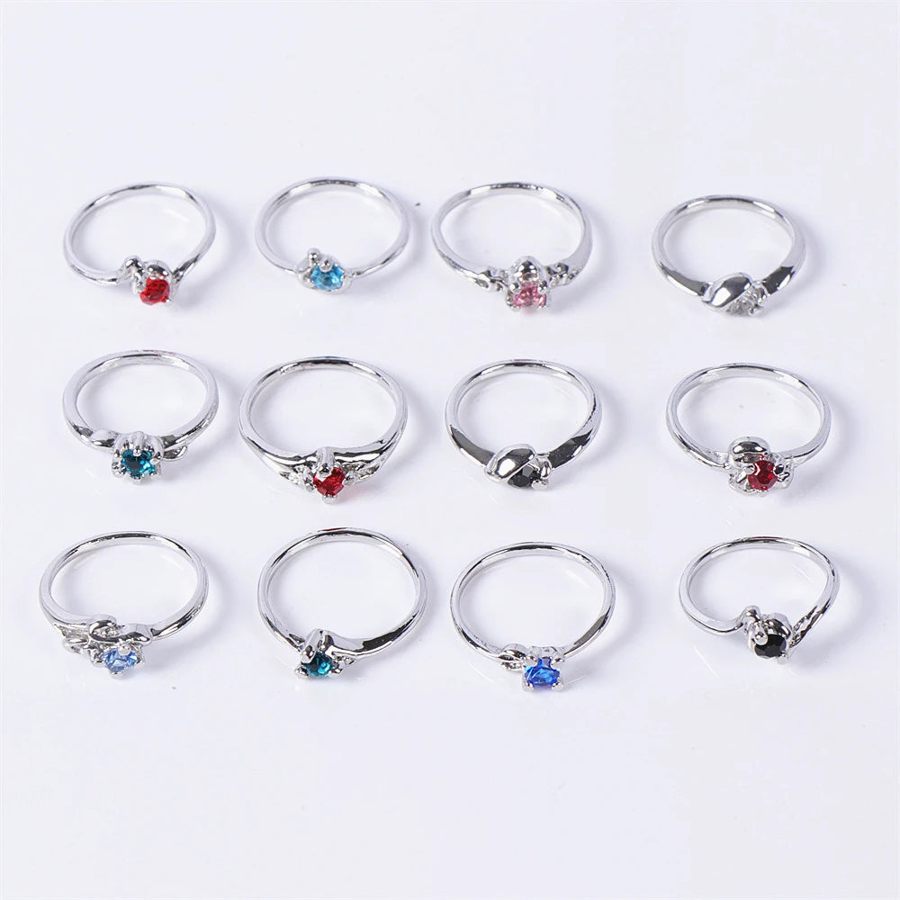 50Pcs/Lot Colorful Zircon Rings For Women Wedding Engagement Jewelry