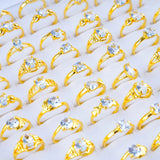 50Pcs/Lot Rhinestone Crystal Heart Crown Rings For Women Wedding Jewelry