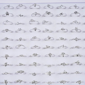 50Pcs/Lot Rhinestone Crystal Heart Crown Rings For Women Wedding Jewelry