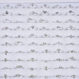 50Pcs/Lot Rhinestone Crystal Heart Crown Rings For Women Wedding Jewelry