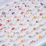 50Pcs/Lot Rhinestone Crystal Heart Crown Rings For Women Wedding Jewelry