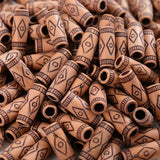 50Pcs Wood Tube Beads Charm Stripe Pattern DIY Jewelry Making Bracelet