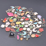 50Pcs Random Mix Enamel Charms Flower Heart Leaf Animal Cat Food Pendant