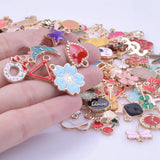 50Pcs Random Mix Enamel Charms Flower Heart Leaf Animal Cat Food Pendant