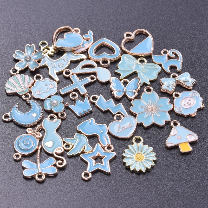 50Pcs Random Mix Enamel Charms Flower Heart Leaf Animal Cat Food Pendant