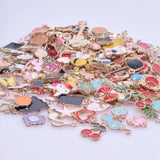 50Pcs Random Mix Enamel Charms Flower Heart Leaf Animal Cat Food Pendant