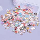 50Pcs Random Mix Enamel Charms Flower Heart Leaf Animal Cat Food Pendant