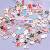 50Pcs Random Mix Enamel Charms Flower Heart Leaf Animal Cat Food Pendant