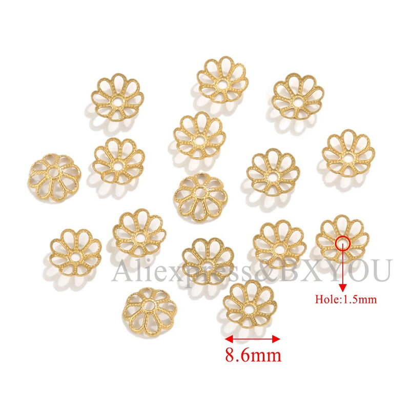 50Pcs Stainless Steel Flower Petal End Spacer Beads Caps Charms Bead Cups
