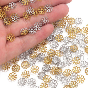 50Pcs Stainless Steel Flower Petal End Spacer Beads Caps Charms Bead Cups