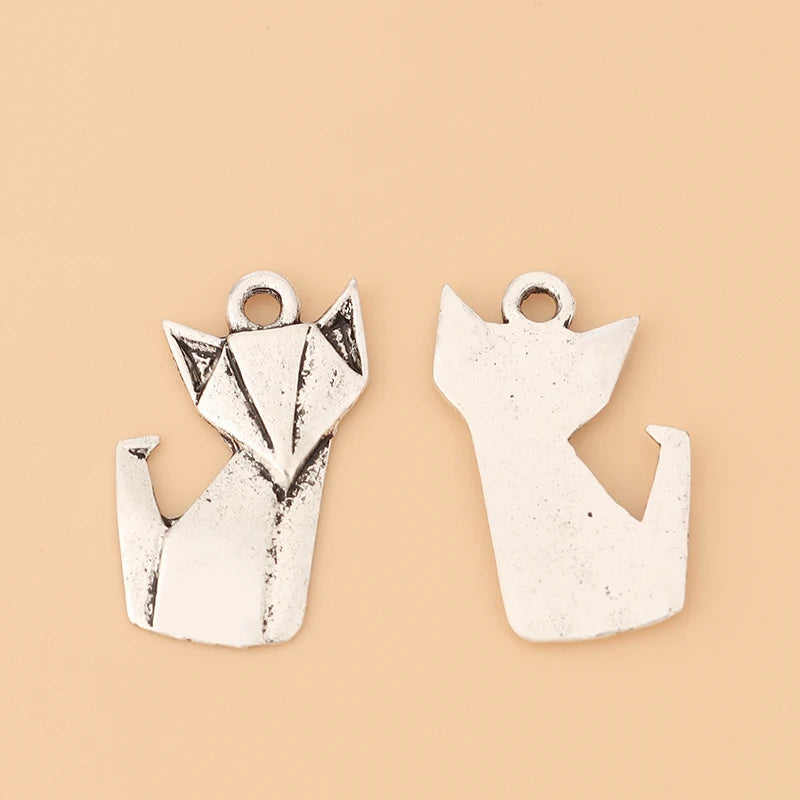 50Pcs Tibetan Silver Paper Fox Origami Charms Pendants for DIY Jewelry Making