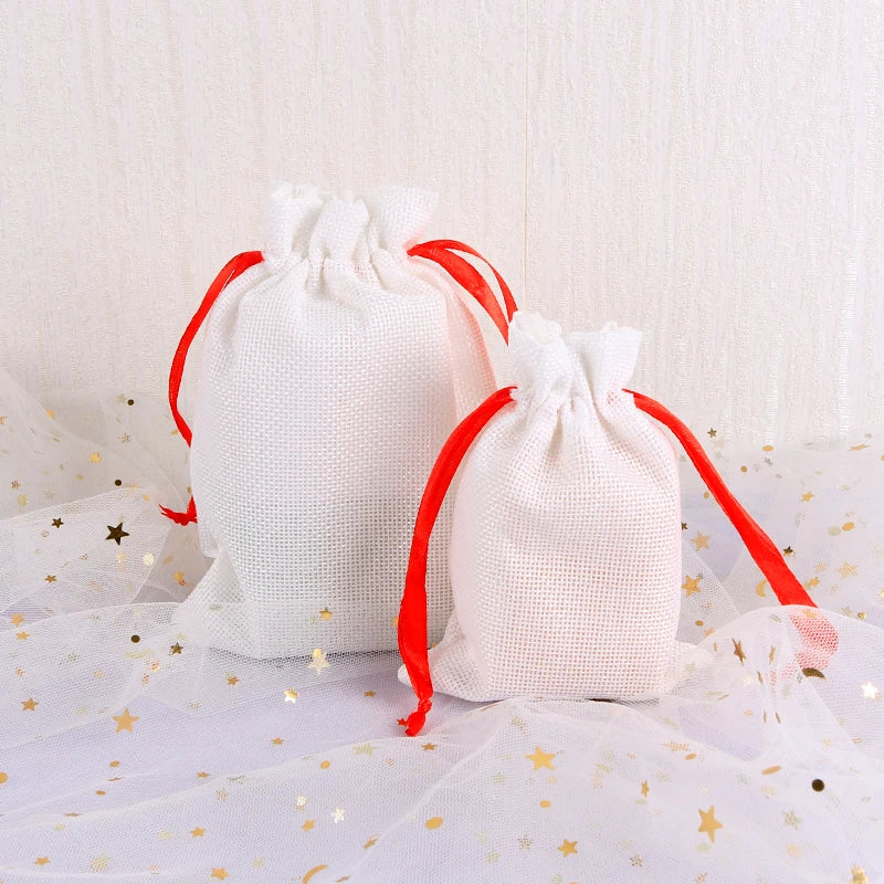 50Pcs Jute Bags 10x14cm 13x18cm Linen Pouches Red Drawstring Gift Bag