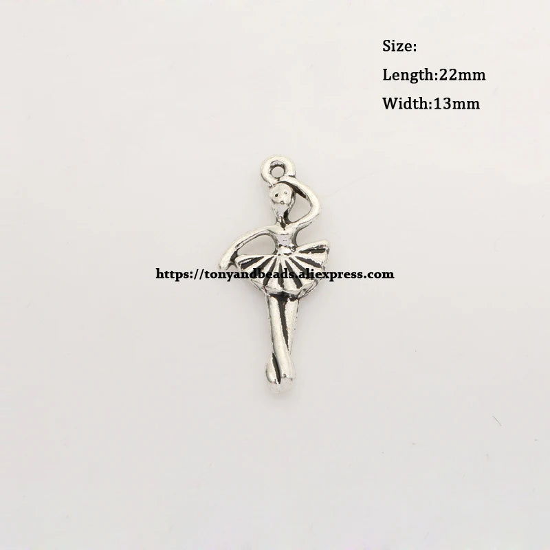 (50Pcs/Lot) Tibetan Silver European Charm Ballet-Shape Pendant 22X13mm AD7993