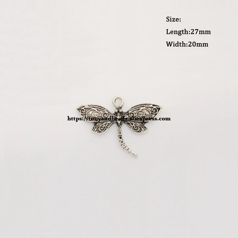 50Pcs Tibetan Silver European Charm Half Dragonfly Pendant 27X20mm HA2284