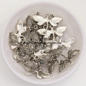 50Pcs Tibetan Silver European Charm Half Dragonfly Pendant 27X20mm HA2284
