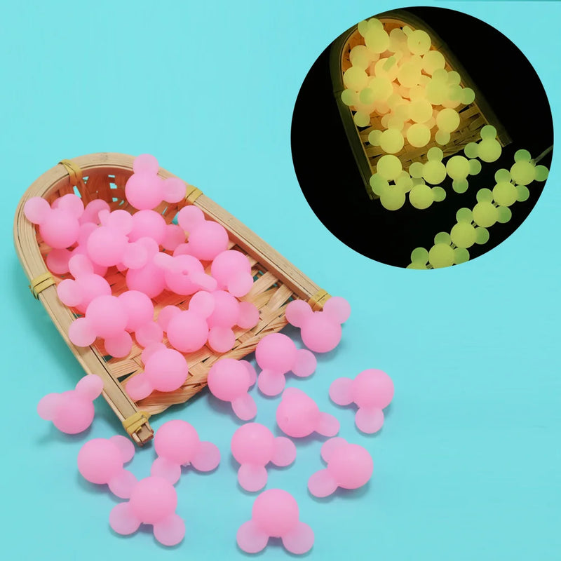 50Pcs Mouse Cartoon Silicone Glowing Beads DIY Necklace Making Charm