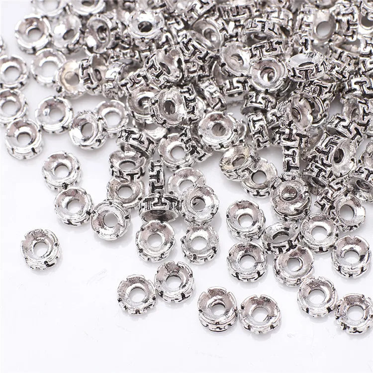 50Pcs Spacer Beads Tibetan Silver Charms Bracelet DIY