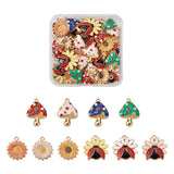 50Pcs Mixed Alloy Enamel Mushroom Flower Charms Pendants For DIY Jewelry Making