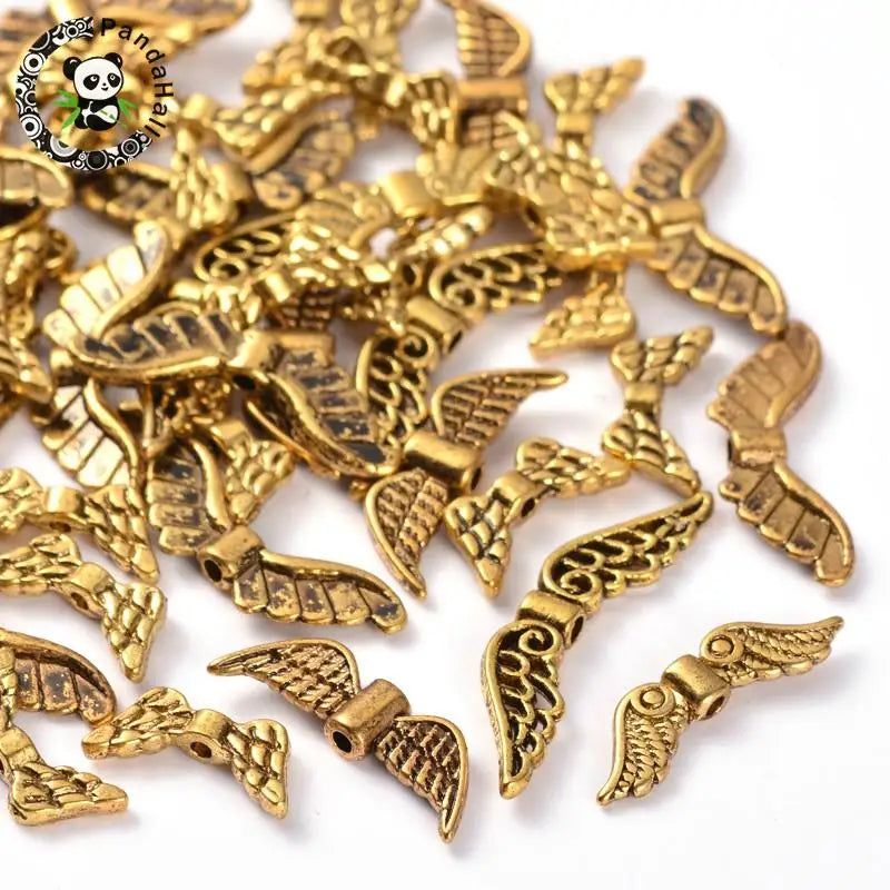 50Pcs Antique Golden Angel Wing Spacer Beads for Jewelry Making DIY