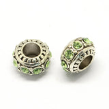 50Pcs Alloy Rhinestone European Beads Large Hole Bead For Bracelet DIY Craft