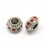 50Pcs Alloy Rhinestone European Beads Large Hole Bead For Bracelet DIY Craft