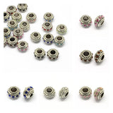 50Pcs Alloy Rhinestone European Beads Large Hole Bead For Bracelet DIY Craft