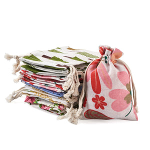 50Pcs Mixed Plant Pattern Cloth Drawstring Bags DIY Jewelry Gift Storage
