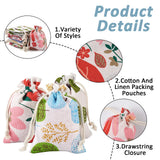 50Pcs Mixed Plant Pattern Cloth Drawstring Bags DIY Jewelry Gift Storage