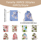 50Pcs Mixed Plant Pattern Cloth Drawstring Bags DIY Jewelry Gift Storage