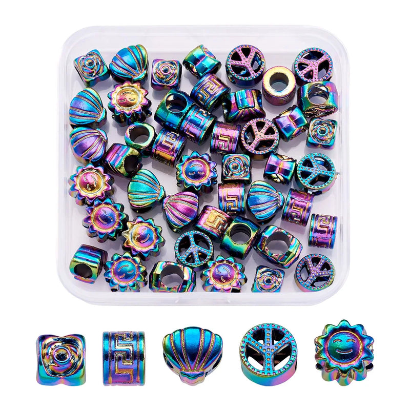 50Pcs Rainbow Alloy European Beads for DIY Jewelry Making