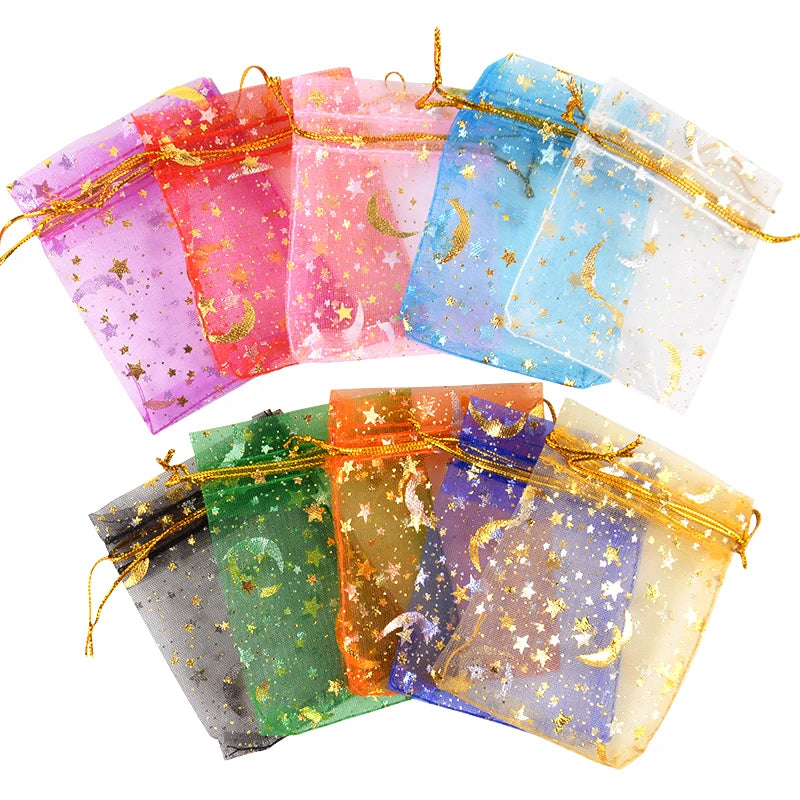 50Pcs Moon Star Organza Bags for Ramadan Eid Mubarak Gifts