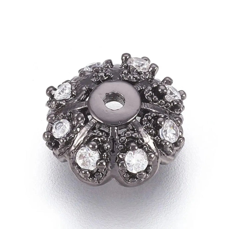 50Pcs Brass Micro Pave CZ Bead Caps for Jewelry Making