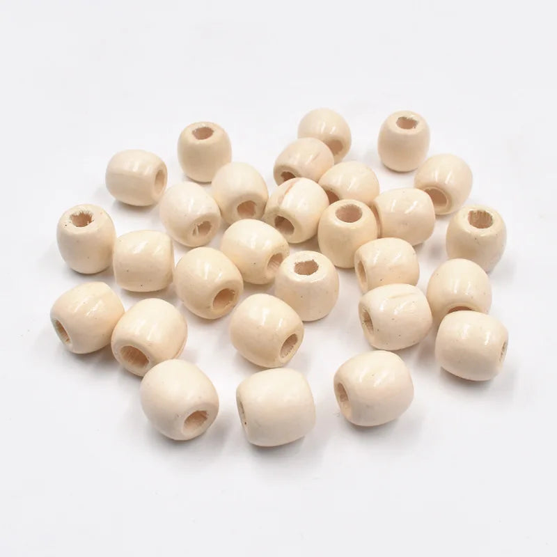 50Pcs Natural Barrel Wood Beads 16*17mm Oval Painted Big Hole Beads