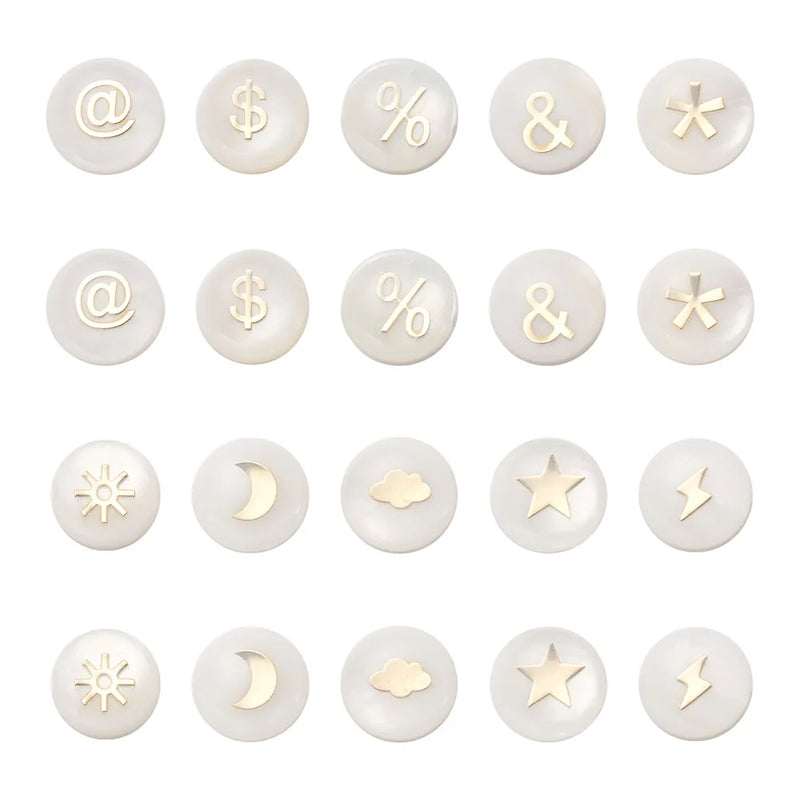 50Pcs Shell Bead Star Moon Pattern Brass Metal Embellishments for Jewelry Making