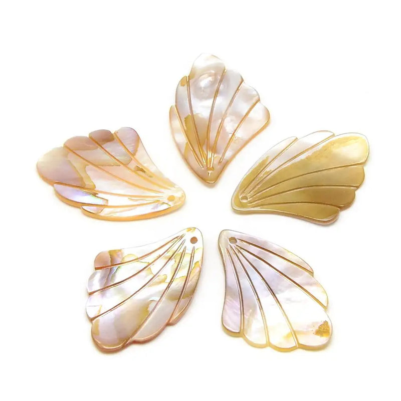 50Pcs Shell Pendants Feather Shape Loose Beads Charms DIY Jewelry Making