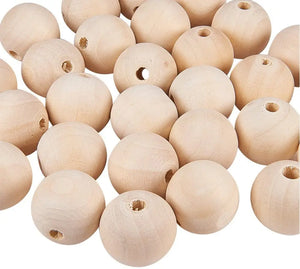50Pcs 30mm Natural Wood Beads Round Spacer Bead Charms DIY Jewelry Making