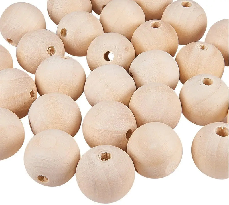 50Pcs 30mm Natural Wood Beads Round Spacer Bead Charms DIY Jewelry Making