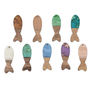 50Pcs Wood Resin Fish Pendants For DIY Jewelry Making